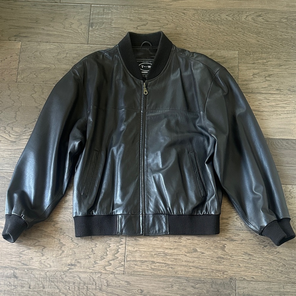 Tannery West-Men's Black Leather Bomber Jacket